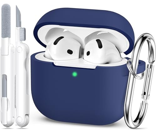 MHYALUDO Custodia compatibile con AirPods 4 Case, Custodia Airpods 4 | Silicone Morbido di Grado Militare, Compatibile con AirPods 4 Custodia con Portachiavi e Kit di Pulizia, Blu scuro