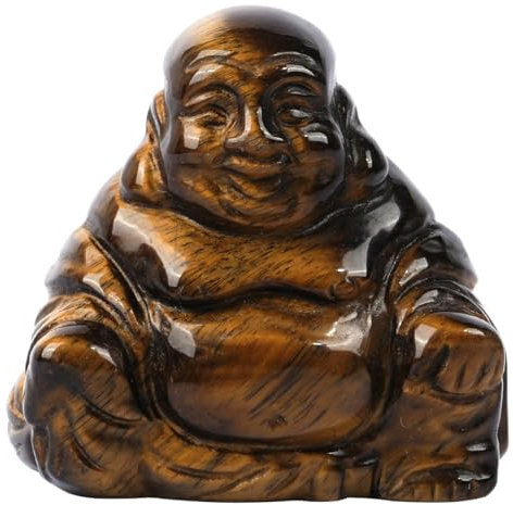 VOANZO Tigerauge-Buddha-Statue aus Kristall, fröhlich lachend, 3,8 cm kleines Ornament für Zuhause, Mini-Buddhismus-Geschenk, Geschnitzte Buddha-Figur, Glücksbringer, Taschenstein