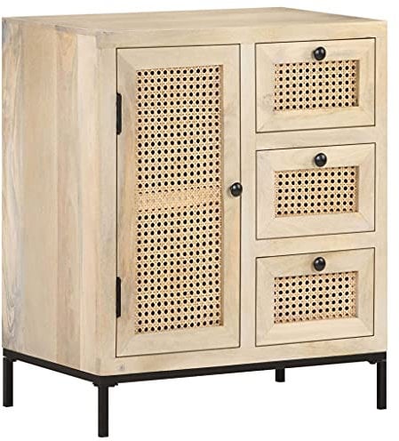 Cabinets & Storage-Buffets & Sideboards-Sideboard 60x35x70 cm Solid Mango Wood and Natural Cane