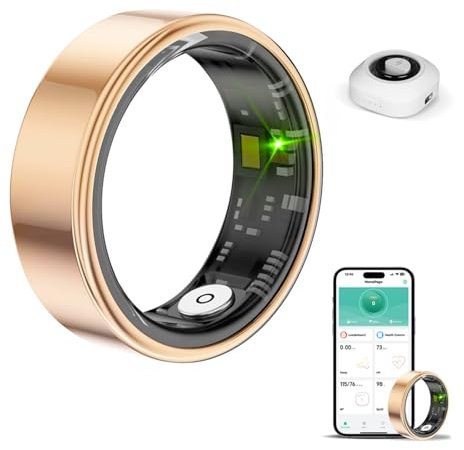 HPLSZCN Smart Ring Women, Sleep & Heart Rate Monitor Health Ring, IP68 Waterproof Fitness Rings for Women, Smart Rings Fitness Tracker for Daily Sports, Ring Wearable Android & iOS (Gold, #10)