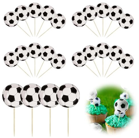 24 Stück Fussball Cupcake Topper, Fußball Sport Themed Party Dekoration Passend, Football Muffin Decoration Cake Toppers für Fußball Sport Geburtstag Party Desserts Kuchendeckel Dekoration