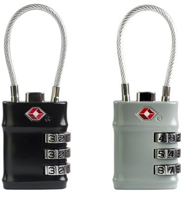 UP Security Kofferschlösser TSA-geprüft, kleines Kabel-Zahlenschloss, TSA-Schlösser für Gepäck, Kombinationsschlösser mit Code für Rucksack-Reißverschluss, Spind im Fitnessstudio Zauntor(Schwarz+Grau)