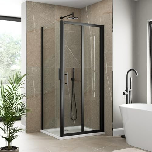 Luxura® 900 x 700mm Bifold Folding Shower Enclosure Door Screen for Wet Room Cubicle Enclosures, 6mm Safety Glass Space Saving, Framed, Black