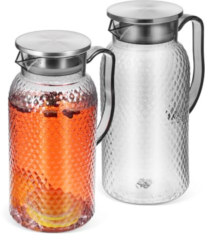Luxshiny 2 Pack Plastic Juice Pitcher Jug with Lid 2L Each Clear Acrylic Water Jug for Fridge Storage Fresh Juice and Iced Tea Serving