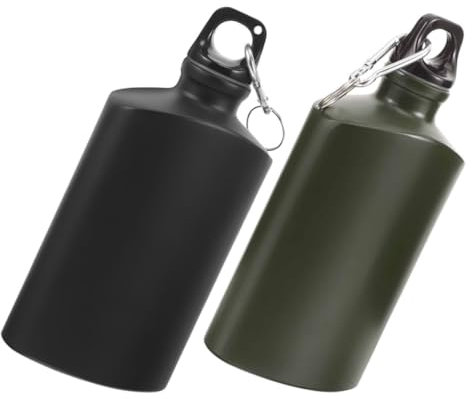 BRIGHTFUFU 2pezzi Borraccia Portatile Lega Di Alluminio Con Moschettone Leggera e Piatta Per Escursioni e Attività Outdoor Resistente e Facile Da Trasportare