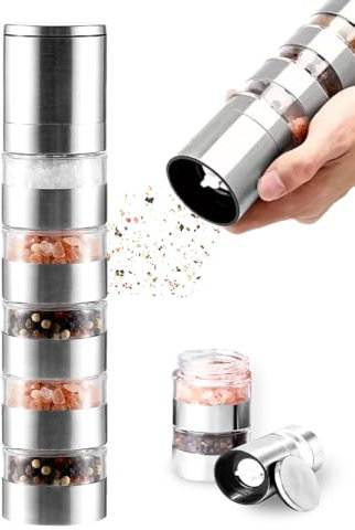 Zolmer Molinillo modular de sal y pimienta 3 en 1 – Molinillo de sal y pimienta de acero inoxidable – Molinillo de sal y pimienta con 5 compartimentos – Molinillo de sal y sal – Recargable y moderno