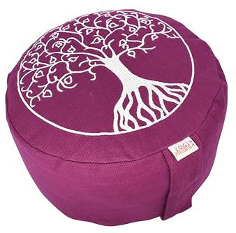 Ersatzbezug für Baum des Lebens Meditationskissen Ø30 cm x 10 cm – Rundkissen 1-TLG mit Reißverschluss – Perfekt für Meditations- & Yogakissen (Pflaume)