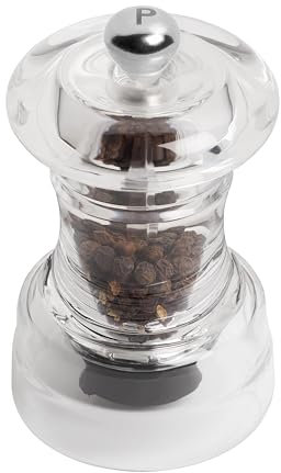 Tala Capstan Style Acrylic Pepper Mill, Fully Adjustable Ceramic Grinder for Course and Fine Grinding, Premium Grade for Home and Restaurant use, Refillable and reuseable with Transparent Design
