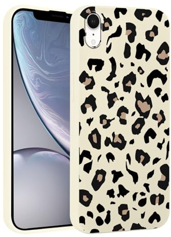 Phoona Cute Black Leopard Print Phone Case for iPhone XR 6.1, with Beige Cheetah Aesthetics Pattern Design Soft Silicone Cases, Shockproof Bumper Protector Camera Girls Women Cover