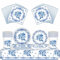 69Pcs Chinese Blue and White Theme Floral Party Tableware Set,Chinoiserie 7inch 9inch Plates and Napkins Cups Table Cloth Sets for Garden Party, Afternoon Tea, Baby Shower, Wedding,Birthday Decor