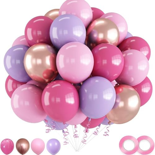 Tourima Latex Luftballons Set, 12inch, 30 Stück, Rosa, Lila und Roségold, Rosa Luftballons Baby Rosa Latex Luftballons für Geburtstag Hochzeit Babyparty Party Dekoration