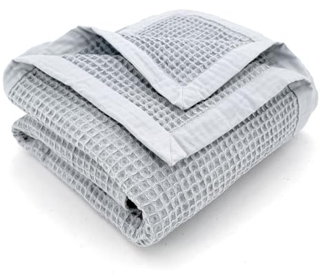 heimtexland ® Wohndecke Waffelpique leichte Sommerdecke Sofadecke 100% Baumwolle Kuscheldecke 150x140 cm atmungsaktiv temperaturausgleichend Typ914 grau - 1 Stück