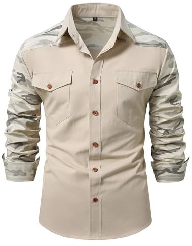 YOSUWOAI Jeanshemd Herren Slim fit Camouflage Denim Hemd Langarm Jeans Hemden Revers Westernhemd Workwear Cowboy Hemd Button Down Taktisches Jeanshemden Outdoor Arbeitshemd mit Taschen