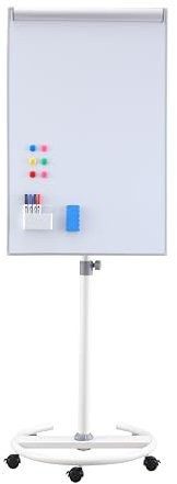 SWANCROWN Tableau Blanc Effacable sur Pied, Paperboard, Magnetique, Réglable en Hauteur, Tableau Blanc Mobile Chevaletavec cadre Aluminium, 100x65cm