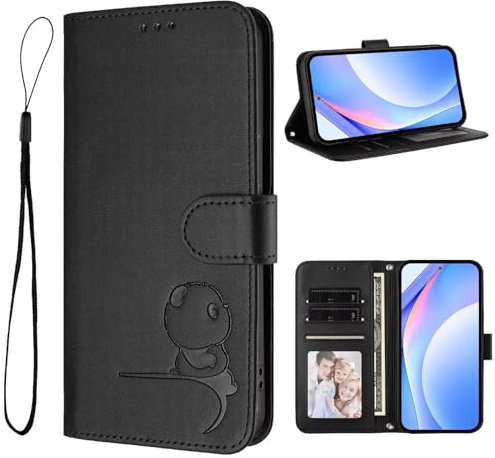 for iPhone 6s Plus/7 Plus/8 Plus Case, Embossed Little Panda Shockproof Leather Notebook Wallet Phone Cases with Kickstand Card Holders Flip Protective Cover for iPhone 6s Plus/7 Plus/8 Plus black