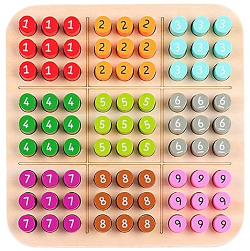 Otbushit 1 Stück 5, 9 Zoll farbiges Sudoku für Kinder, pädagogische Holzbrettspiele für Zuhause, Reisen, Holzbrettspiele