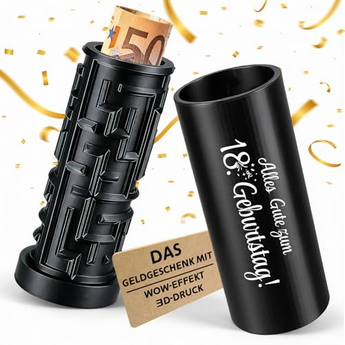 Anruzon Upgrade Geldgeschenk 18 Geburtstag, Kreative Labyrinthbox mit Spruch „Alles Gute zum 18. Geburtstag!“ - 3D-gedruckte Geschenkbox 18. Geburtstag für Junge & Mädchen (Schwarz)