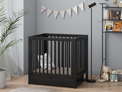 Cabino Laufgitter Quin mit Schublade, Schwarz, Holz, 100 x 100 x 80 cm, von 0 bis 36 Monaten