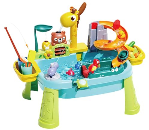 Mesa De Agua Interactiva para Niños con Bomba 17 Accesorios De 59x33x42cm - Mesa Actividades Sensoriales Multifuncional - 4 En 1 Fregadero De Juegos para Niños De 1 A 5 Años