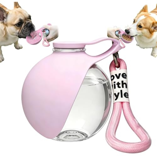 Portable Dog Water Bottle, 2 in 1 Foldable Silicone & Clear Plastic Pet Water Cup for Travel, 285ml Large Capacity for Dogs Cats Outdoor Walking Hiking (pink)