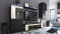 Vladon Wohnwand Movie, Anbauwand bestehend aus 1 TV-Board, 2 Vitrinen und 1 Regal, Schwarz matt/Schwarz matt/Creme Hochglanz (Gesamt: 300 x 190 x 39 cm)