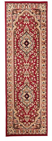 Carpeto Teppich Flur 100x300cm Rot Klassisch Traditionell Weich Kurzflor | Teppich für Eingangsbereich Büro Küche Wohnzimmer Schlafzimmer Pflegeleicht Tierfreundlich Allergikerfreundlich Synthetisch