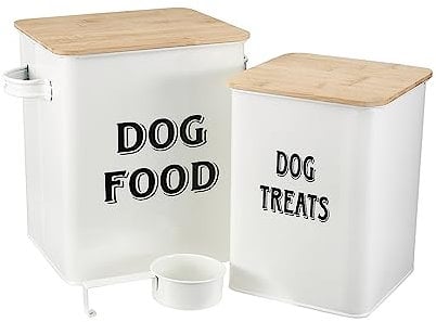 Morezi Boîte de stockage de nourriture pour animaux de compagnie, conteneur croquettes chien, 7L+2Lnourriture Conteneur-Blanc