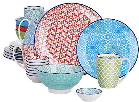 vancasso Tafelservice Porzellan, Tafelservice bunt, Macaron 24 teilig Geschirrset, mit Speiseteller, Dessertteller, Müslischalen,Kaffeebecher und Dipschälchen für 4 Personen
