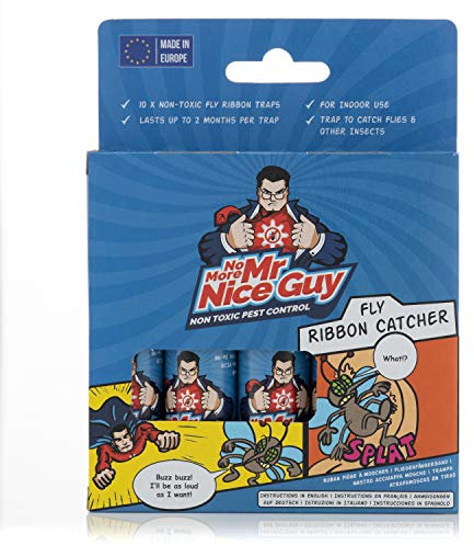 No More Mr Nice Guy - Fliegenfänger Rolle - ungiftige, geruchsfreie Fliegenfalle - umweltfreundliche Alternative zu Sprays - hält bis zu 2 Monate - ISO-geprüft und in der EU hergestellt - 10er Pack