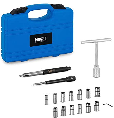 MSW Coffret De Rectification Et De Nettoyage De Siège D'Injecteur Kit Outil Alésoir Fraise MSW-EGN-15 (Universel, 17 Pièces, 13 Alésoirs, Mallette Comprise, Acier)