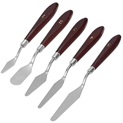 MMOBIEL 5 Pièces Imprimante 3D Kit d'outils de retrait d'impression 3D, spatule en acier inoxydable imprimante 3D, couteau à palette avec manche en bois robuste pour enlever les modèles 3D.