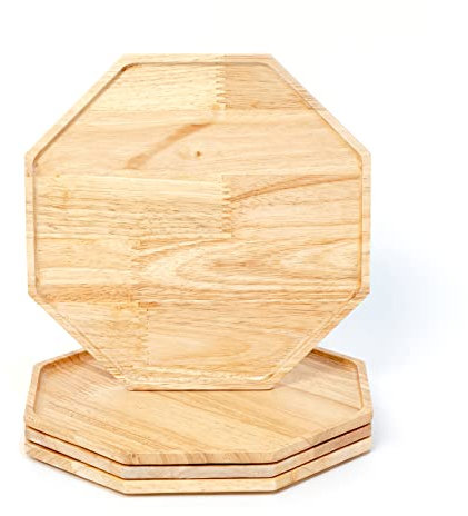 GOODSDECO Speiseteller aus Holz, 4 Stück, Platzteller, Holzteller, Geschirr, Servierteller, Tafelgeschirr, einfache Reinigung, unzerbrechlich, 21,8 x 21,8 cm (achteckig, natürlich)