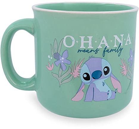 Silver Buffalo Disney Lilo & Stitch Ohana Means Family - Taza de cerámica con capacidad para 20 onzas