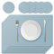 KERYCHIN 6 Platzset aus Silikon + 6 Rund Untersetzer Set, mit rutschfest Blattmuster, Hitzebeständig 230°C, Abwaschbar Tischset für Küche, Zuhause, Restaurant, Speisetisch, 40x30cm, Hellblau