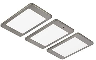 Rolux 3er Set LED Küchen Unterbauleuchte je 4,8 W warmweiss Edelstahl Optik Flächen-LED