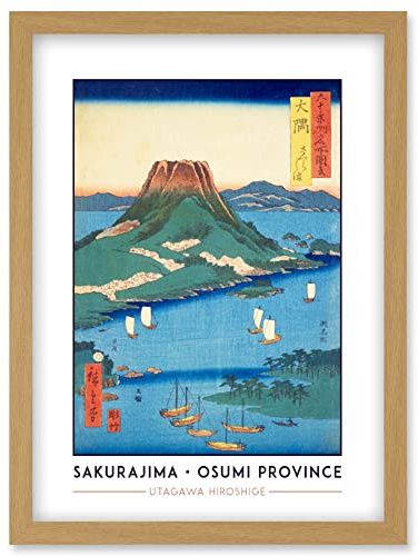 Wee Blue Coo Sakurajima Osumi Province Utagawa Hiroshige Japanese Woodblock Classic Collection Artwork Framed Wall Art Print A4