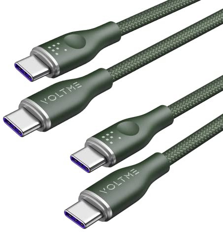 VOLTME Cable USB C Carga Rápida 100W [1M, 2 Pack] Cable USB C a USB C de Nylon, Compatible con iPhone 15 Pro MAX, Galaxy S24 S23 S22, Huawei P50 P40 P30, Google Pixel, Verde