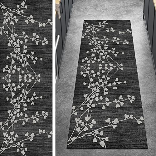 Ymural Kücheteppich Teppich Läufer Flur Lang Vintage 40x60CM Schwarz Kücheläufer rutschfest Teppichmatten Teppichläufer Waschbar Kurzflor Polyester Korridor Schlafzimmer, Anpassbar Breite 40-120cm