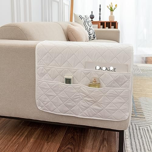 JUNLEBUYI Sofa Armlehnen-Organizer Mit 6 Taschen Anti-Rutsch-Sessel-Aufbewahrungstasche Passend Für Für Buch, Zeitschriften, Handy, Fernbedienung (Beige)