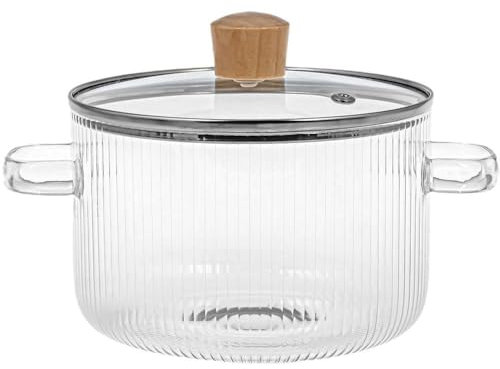 Clear Simmer Pot, Glass Ribbed Cooking Pot with Lid, Heat Resistant Borosilicate with Ribbed Glass Handles