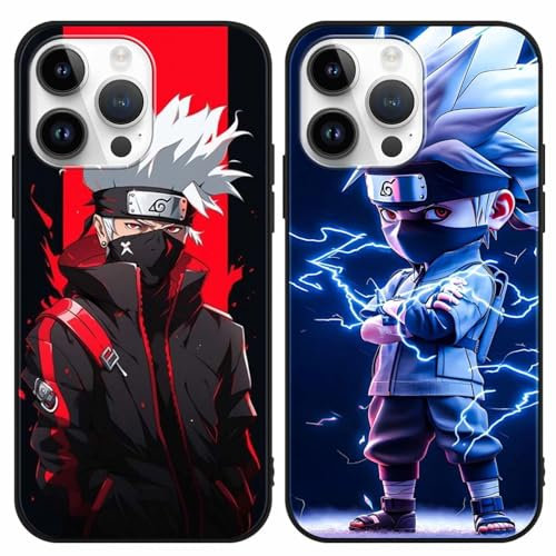 PBNDJVG 2 Stück Handyhülle für Apple iPhone 15 PRO MAX Hülle 6.7 Zoll Anime Kakashi Manga Muster Design Junge Case All Inklusiv Linsen Schutzhülle TPU Silikon Weich Ultra Dünn Cover, 12