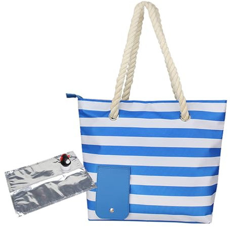 Wine Tote with Drink Dispenser | Leakproof Compartment Picnic Tote - Functional Grocery Bags with Wine Bladder Bag for Travel, Picnic, Sport Event, Beach Shareed (Blue)