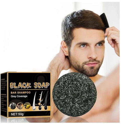 Haarseife gegen Graue Haare, Grau Glanz Seife, Haar Revitalisierungsbar, Schwarze Seife gegen Graue Haare, Festes Shampoo gegen Graue Haare, Anti Graue Haare für Männer und Frauen, 50g (2)