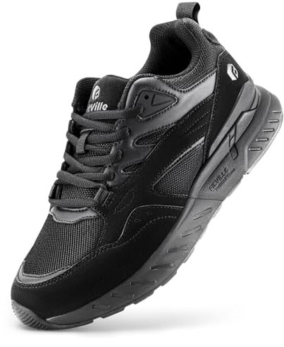 FitVille Womens Extra Wide Fit Trainers Lightweight Walking Running Shoes Ladies Breathable Sneakers for Plantar Fasciitis Flat Feet, Black, 7 UK X-Wide