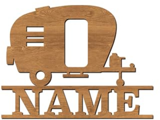 codiarts. Namensschild Kinderzimmer – personalisierbares Wandbild mit Namen – selbstklebend – Motiv Camping, Wohnwagen, Anhänger – Deko Türschild für Jungen & Mädchen (Caravan)