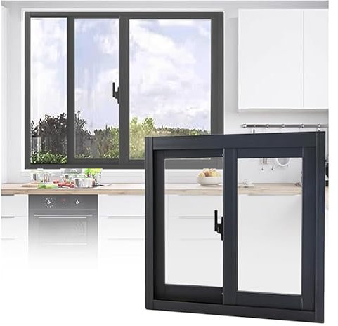 PFCDZDU Vetro Finestra Sostituzione, Ingresso Ventilazione Trasparente Finestra Pannello, Esterno Porta D'ingresso Orizzontale Scorrevole Finestra per Miglioramento Casa(Nero,80x100CM)