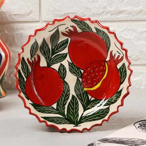 Rishtan - Plato de cerámica plano de 6.7 pulgadas, diseño de frutas, apto para platos calientes, cerámica uzbeka, accesorio de cocina
