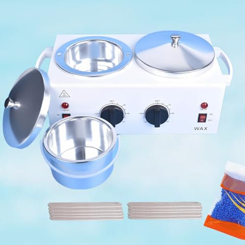 Lrqmte Double Hot Wax Pot, 1000ml Wax Pots for Waxing Professional with 10 Wood Spatulas, Temperature Control Waxing Machine for Hair Removal with Beads for Bikini, Face, Eyebrow
