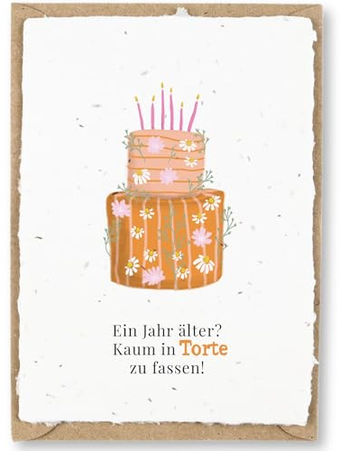 hey little green Geburtstagskarte zum Einpflanzen aus handgemachtem Saatpapier | nachhaltige Glückwunschkarte zum Geburtstag | Wachsendes Papier | mit Briefumschlag (Torte, 1 Karte)