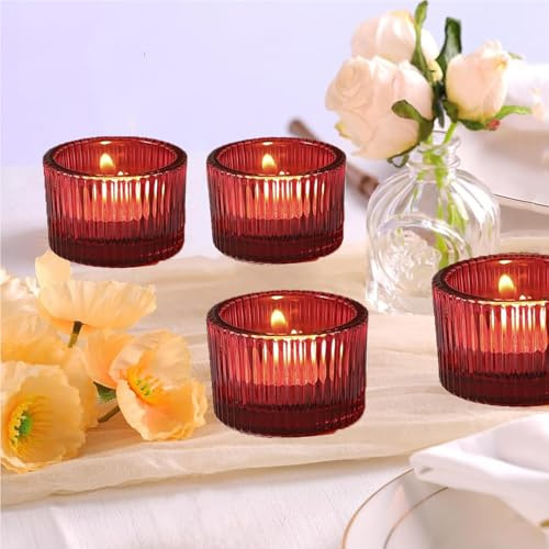 Glas Tee Lichthalter Votive Kerzenhalter für Hochzeit, Party, Tisch Mittelstück (4, Rot)